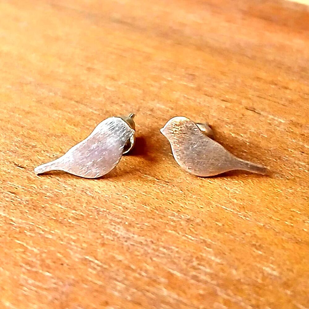 Dainty Minimalist Silver Bird Stud Earrings, Posts